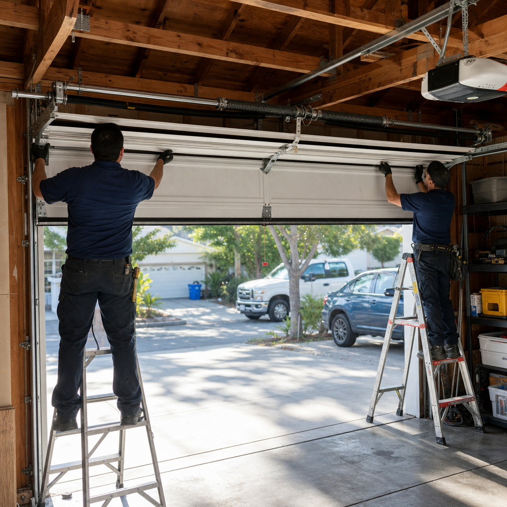 Garage door installation technicians working on overhead door repair in Santa Monica, CA
